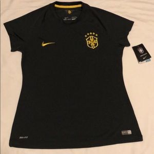 Nike Dri-Fit Brazil Soccer Black Jersey Women L